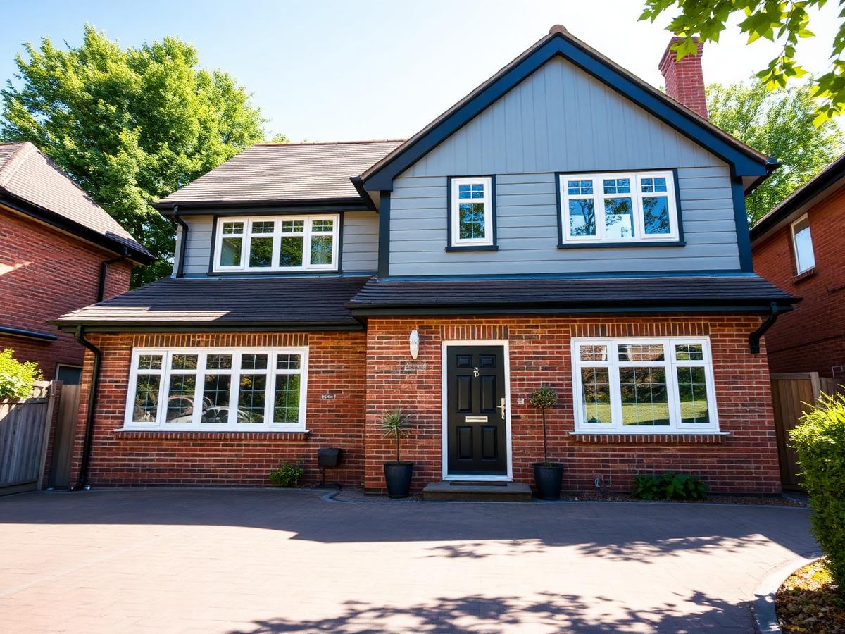 English red-brick detached house with grey cladding and renewed roofline